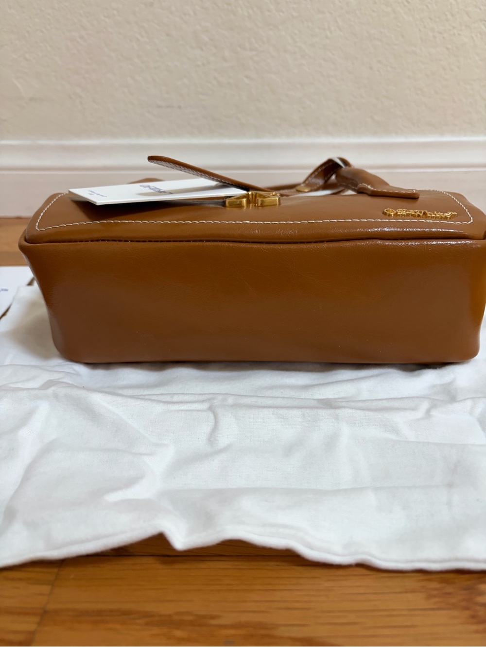 Off-White Caramel Leather Shoulder Bag with Top Handles and dust bag - Picture 5 of 5